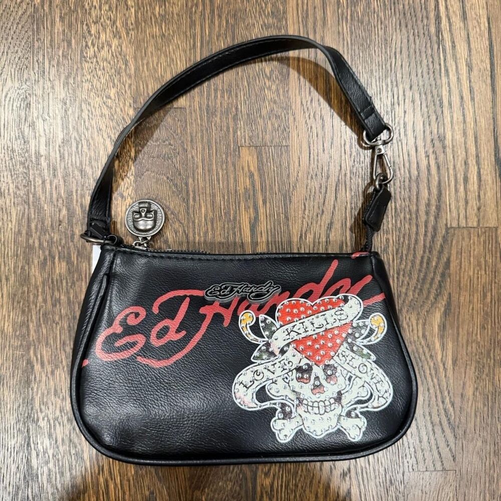 NWT ed hardy skull and crossbones bag bedazzled rhinestones wristlet purse